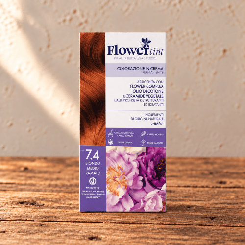 COLORAZIONE CAPELLI BIONDO MEDIO RAMATO 7.4 - FLOWERTINT